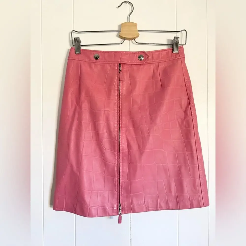Escada 2/4 vintage RARE pink lamb leather skirt suit jacket set fall unique